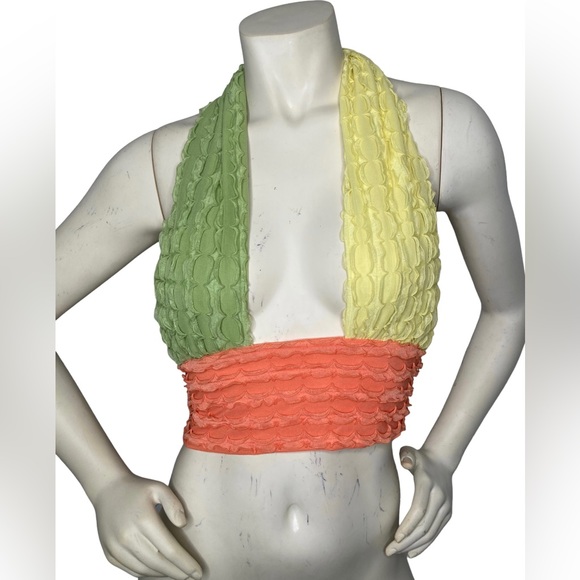 UNBRANDED Colorblock Multicolor 2-Way Versatile Criss Cross Y2K Halter Crop Top - Picture 9 of 14